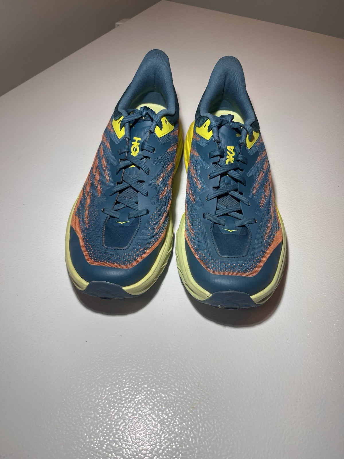 HOKA Men’s Blue/Yellow/Orange Low Top Lace Up Athletic Sneakers Mesh