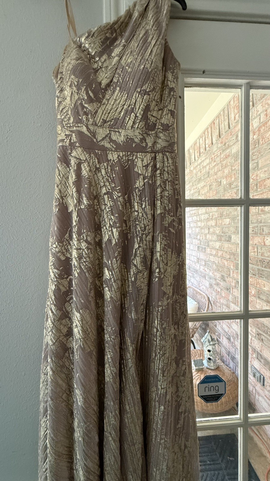 Betsy & Adam Metallic Rose Gold Floral One-Shoulder keyhole Dress Gown size 2