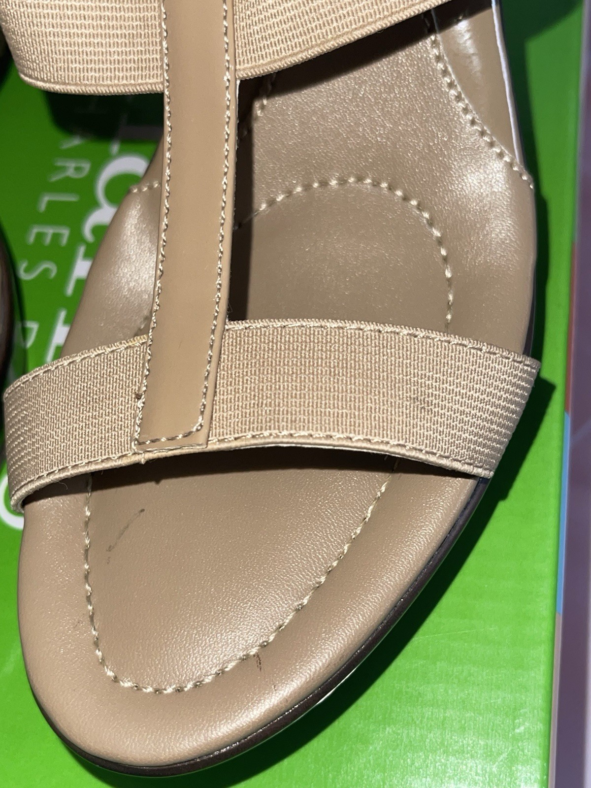 Charles by Charles David Women’s Camel Stretch T-Strap Wedge Sandals 7.5 M