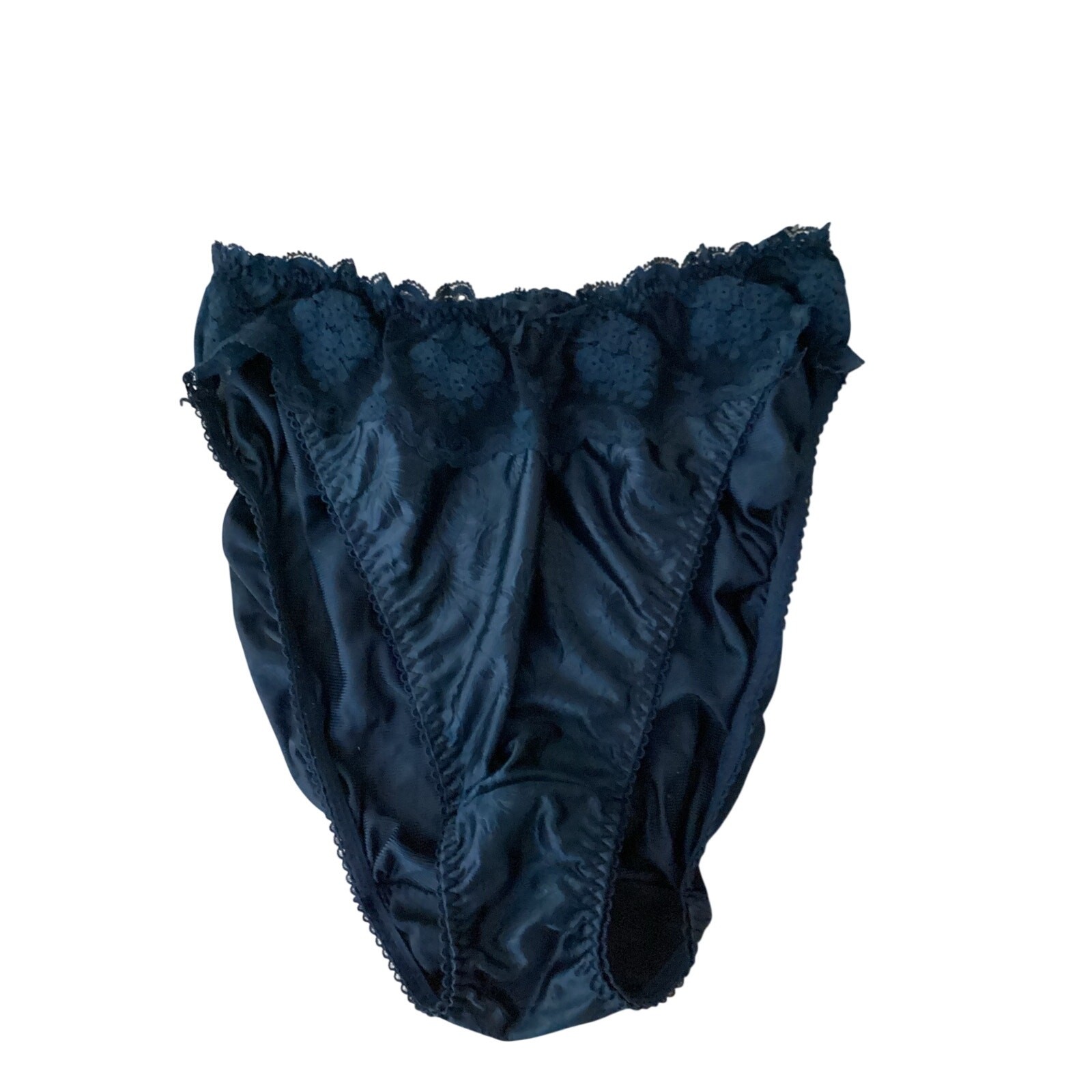 Vintage Warner’s Flowering Lace II Navy Hi Cut Brief Panties Size Large 38/40