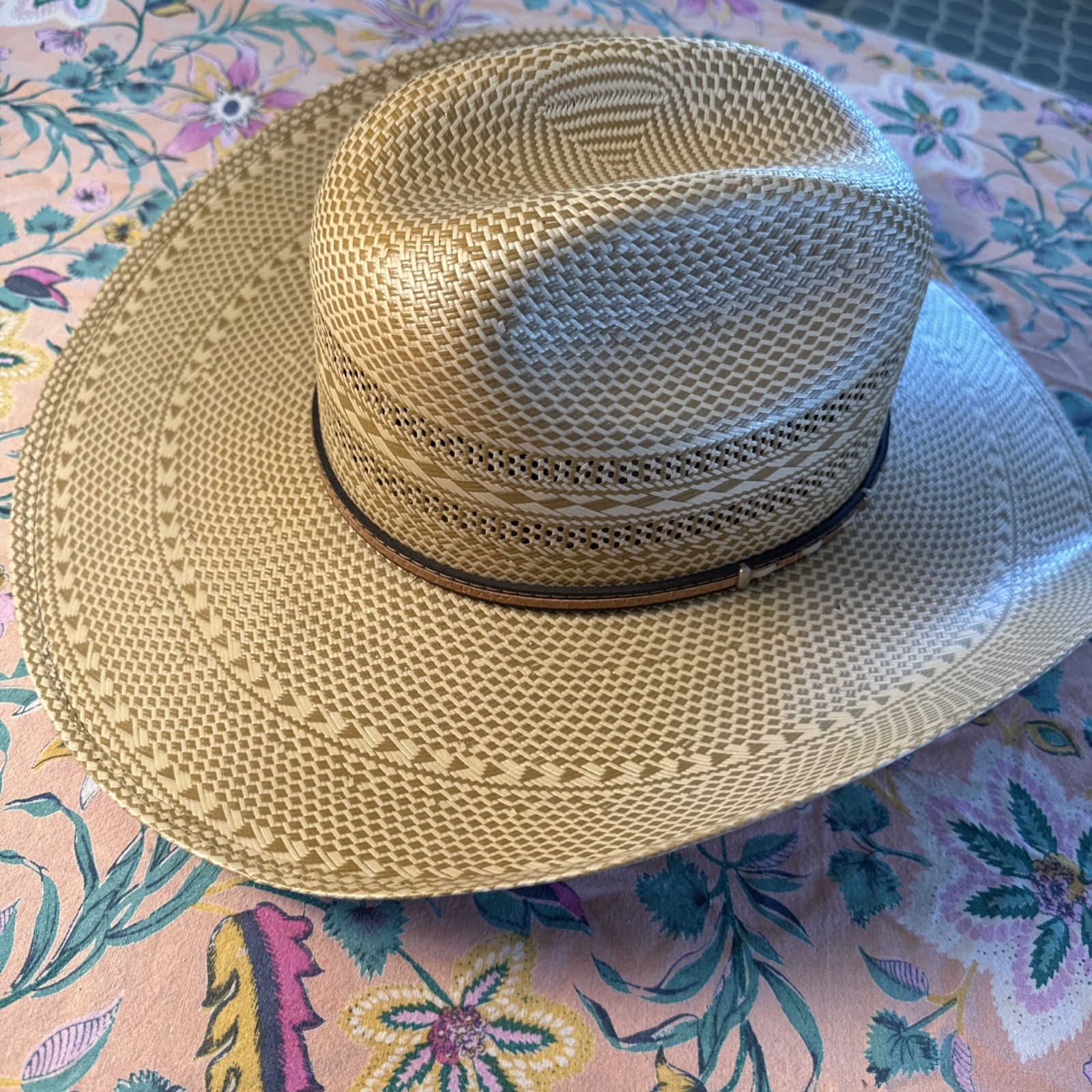 Larry Mahan’s 10X LAREDO Straw Leather Belted Western Cowboy Hat Men 7 3/8 MINT