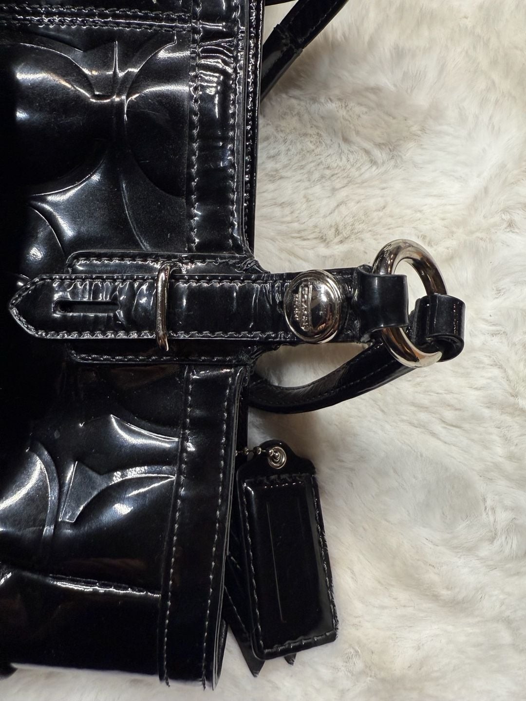 Coach Signature Embossed Patent Leather Tote Bag Black F16564