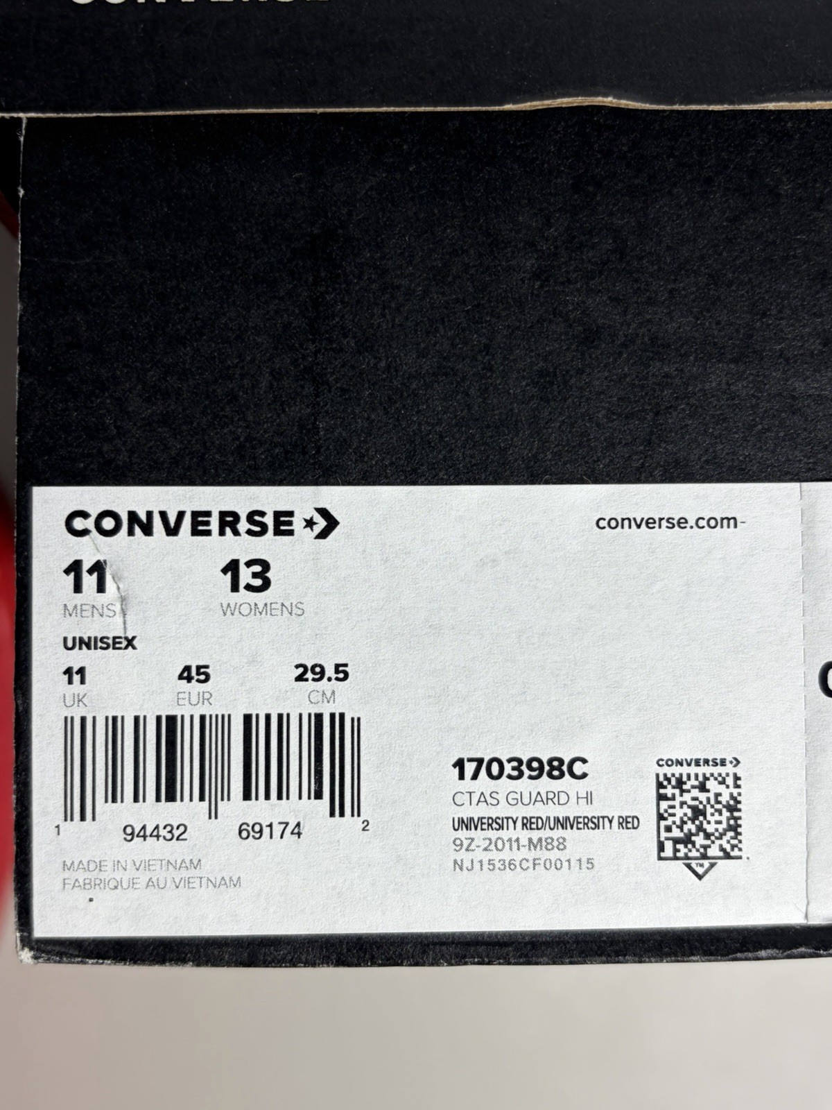 Preowned Converse CTAS Guard Hi University Red Men’s Size 11