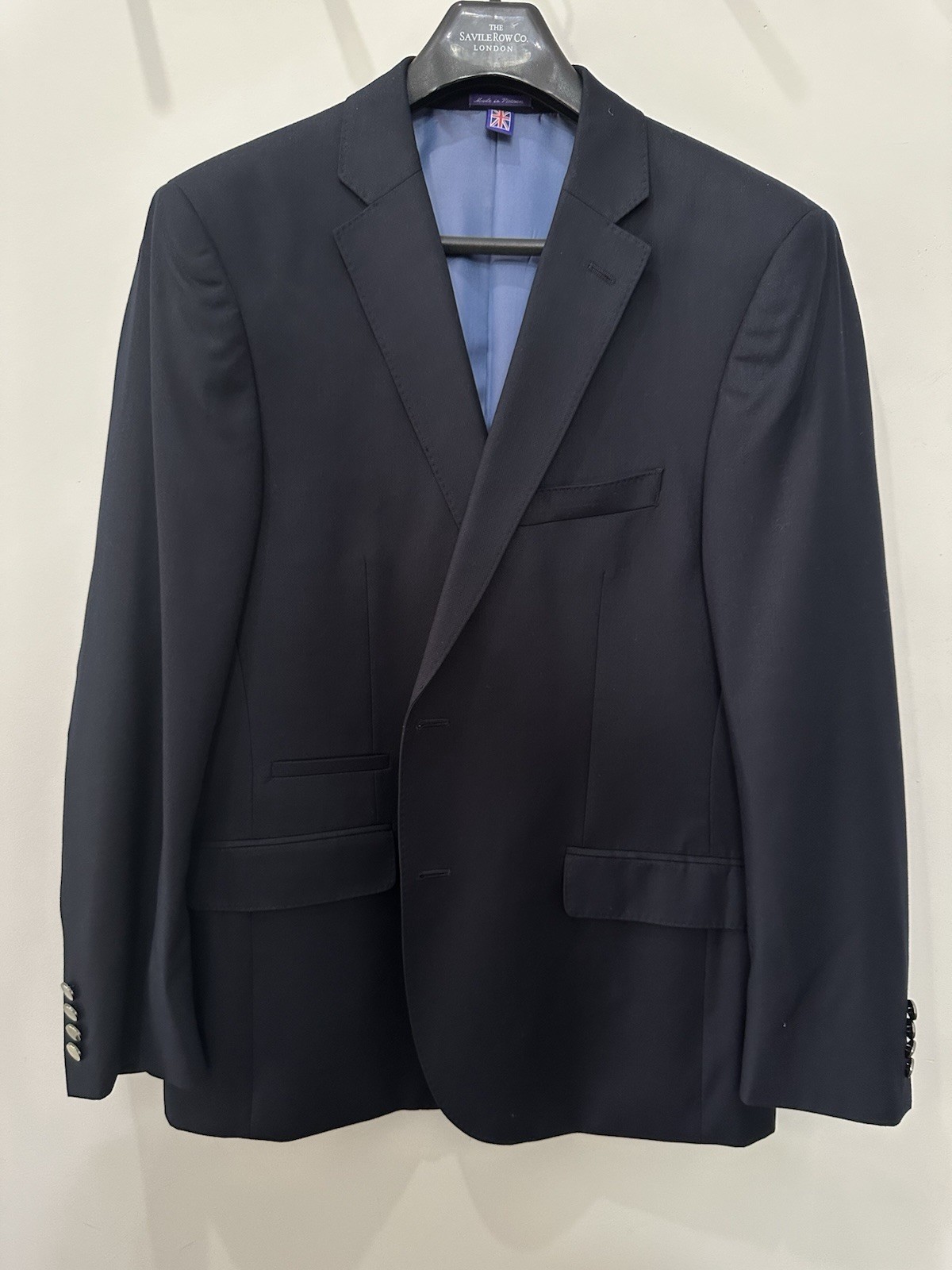 The Savile Row Co. Men’s Navy Solid Blazer Single-Breasted 2-Button Notch