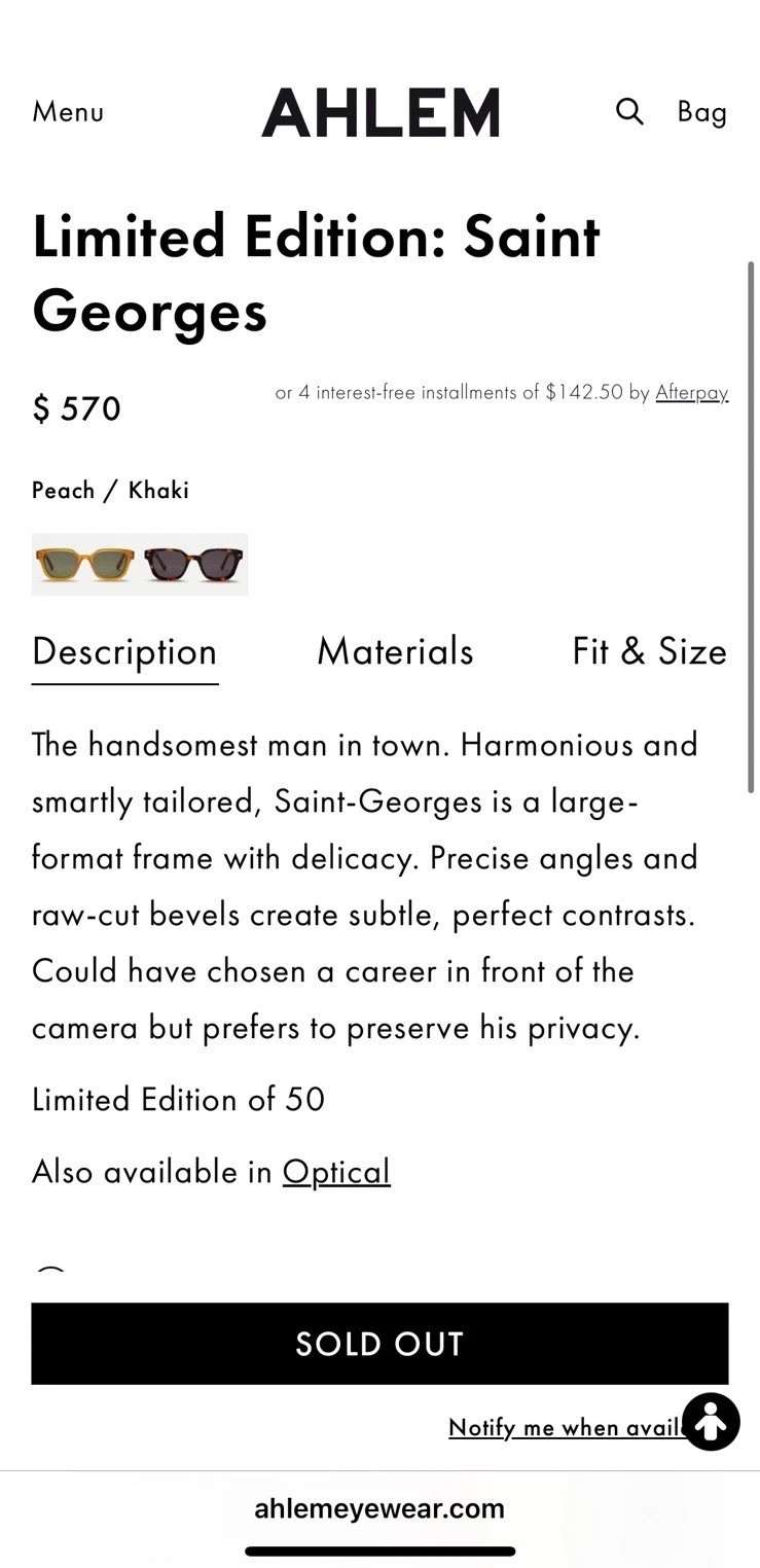AHLEM Limited Edition Saint Georges 22k Gold Sunglasses Handcrafted In France