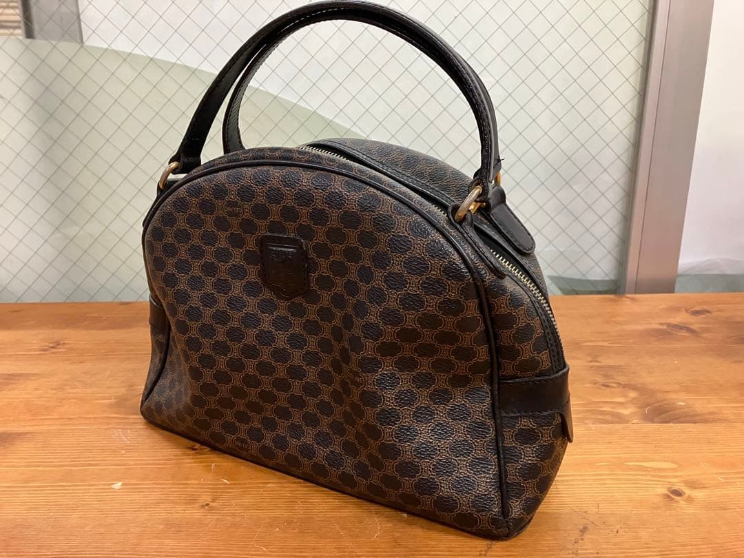 CELINE Mini Boston Bag Macadam PVC Leather Brown Authentic From Japan used