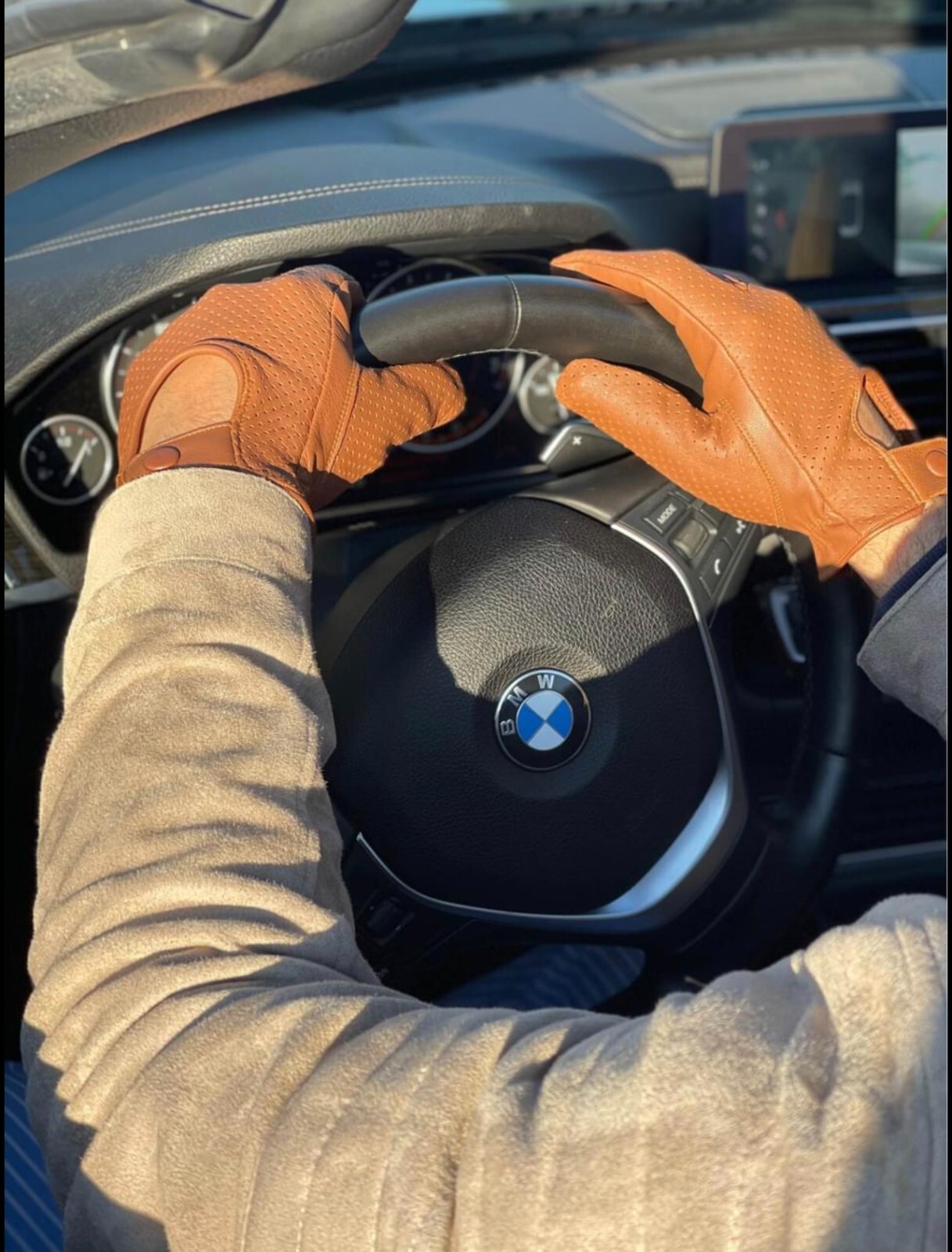 Driving Gloves Car Motorcycle Biker Genuine Leather Police Driver Glove Brown-A4