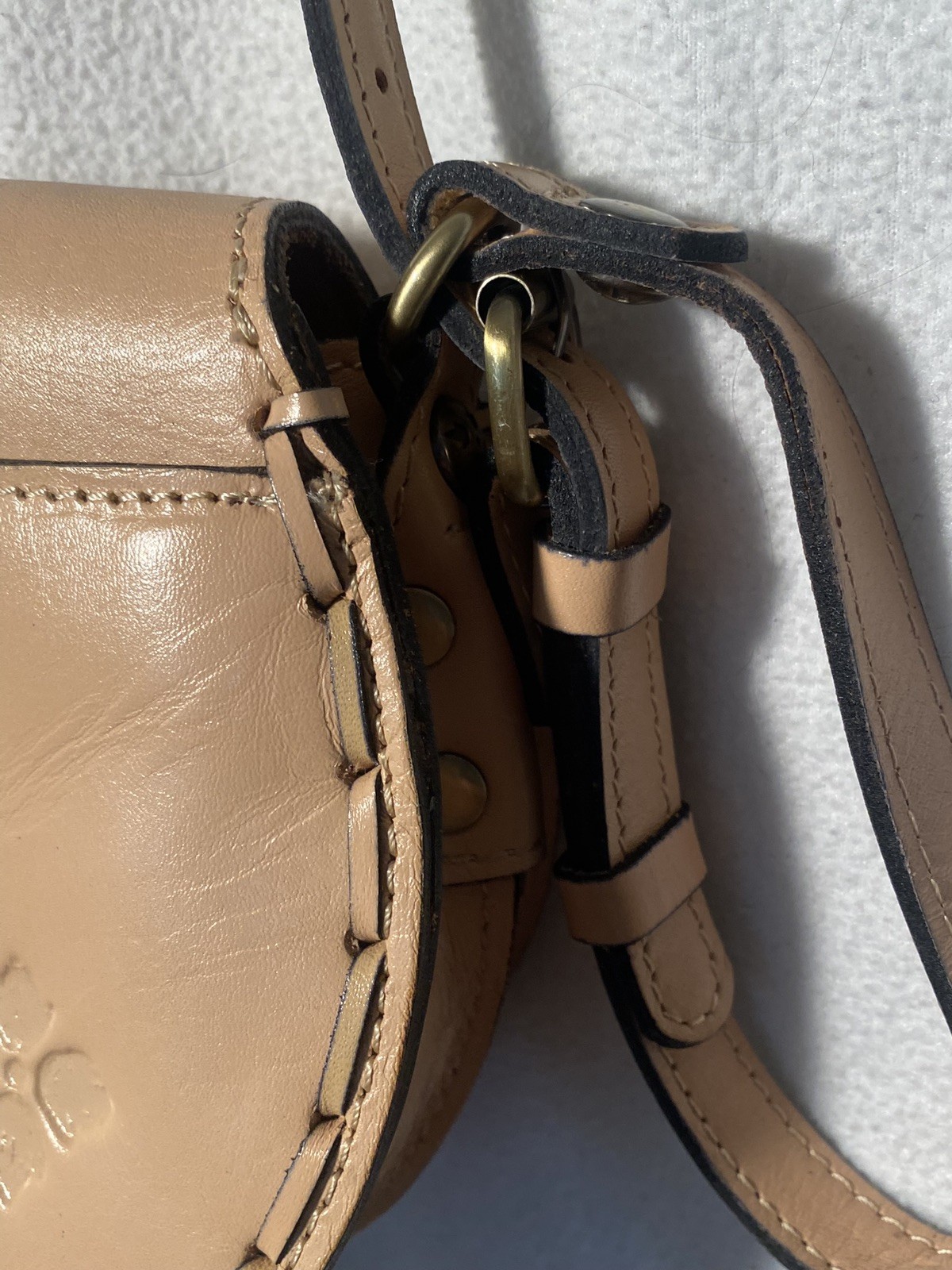 Patricia Nash Embossed Floral Leather Saddle Crossbody – Tan Nude Boho