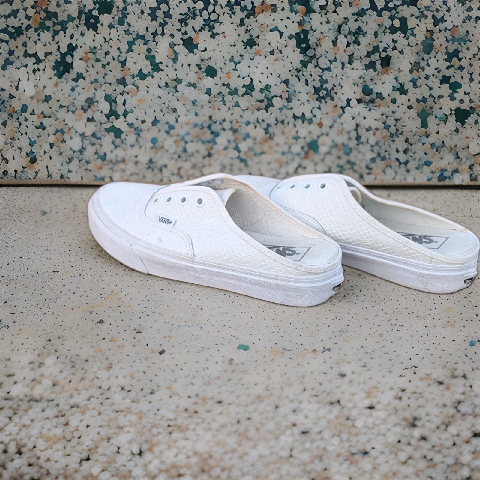 Vans Authentic Mule White Blanc Leather Python VN0A54F77NR Women Size 7.5
