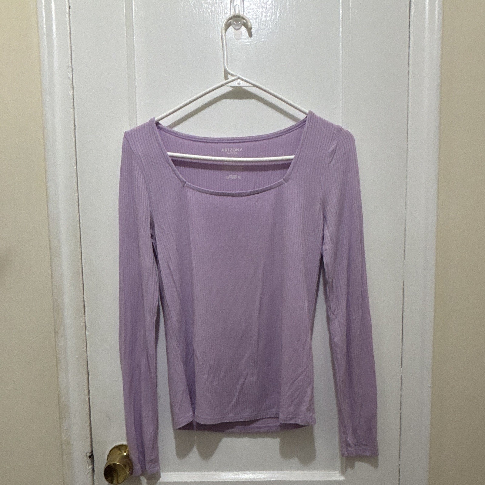 Arizona Jean Co Purple Ribbed Knit Square Neck Long Sleeve Stretch Top S