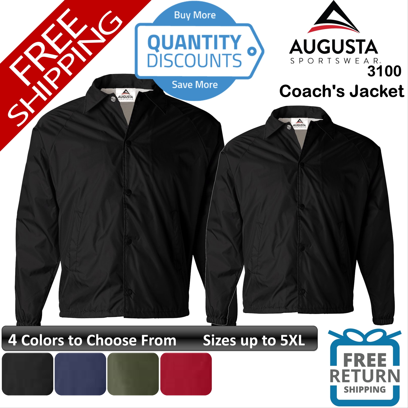 🔥 Augusta Sportswear Men Coach’s Snap Front Jacket Sports Up To 5XL 3100