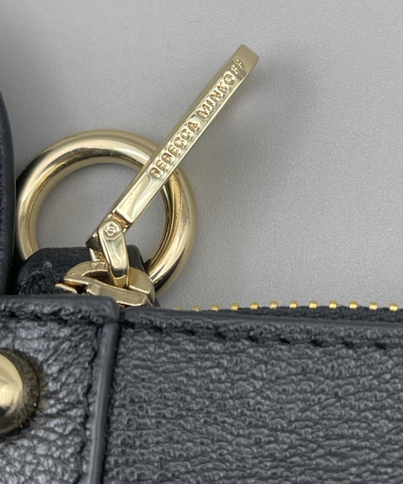 Rebecca Minkoff Women’s M.A.B. Crossbody Gold Studs Pebbled Black Leather Purse