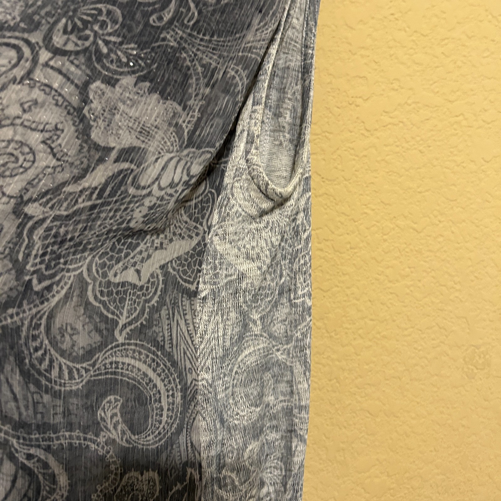 Style & Co. Batwing Chiffon Sleeve Top XL Black Gray Paisley Boho Whimsigoth