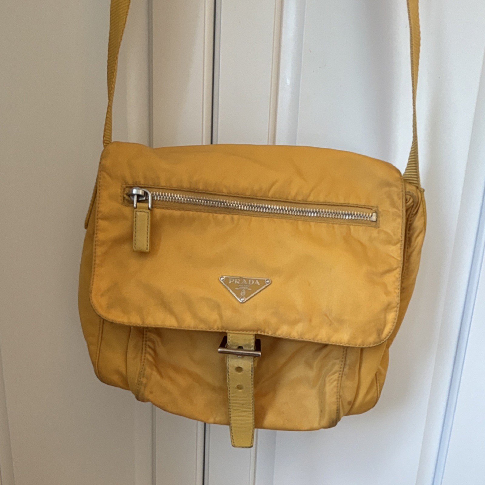 PRADA Yellow Crossbody Bag with Zipper Buckle Accent & Brand Card for Women