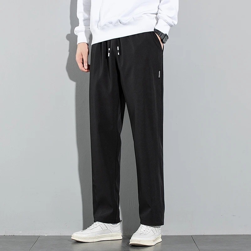 Men Ice Silk Pants Summer Thin Business Casual Elastic Breathable Straight Leg