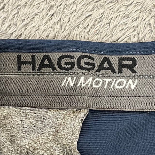 Haggar In Motion Pants Mens 34×32 Navy Polyester Flat Front Dress WPL386 Casual