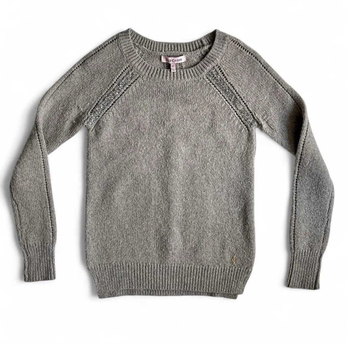 Juicy Couture Wool Blend Sweater McyBling Rhinestone Shimmer Pullover Gray S