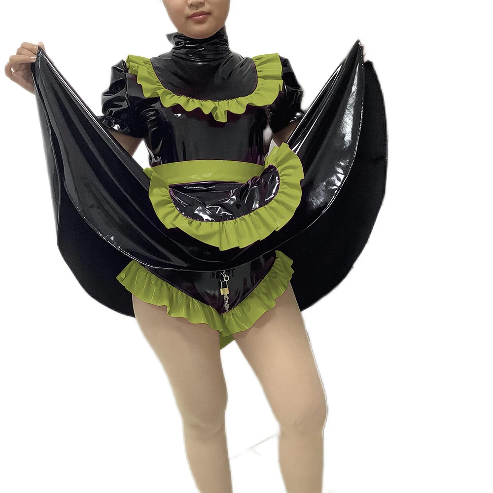 Plus Size Lockable SISSY Dress PVC Maid Costumes Uniform Apron Tailor-made
