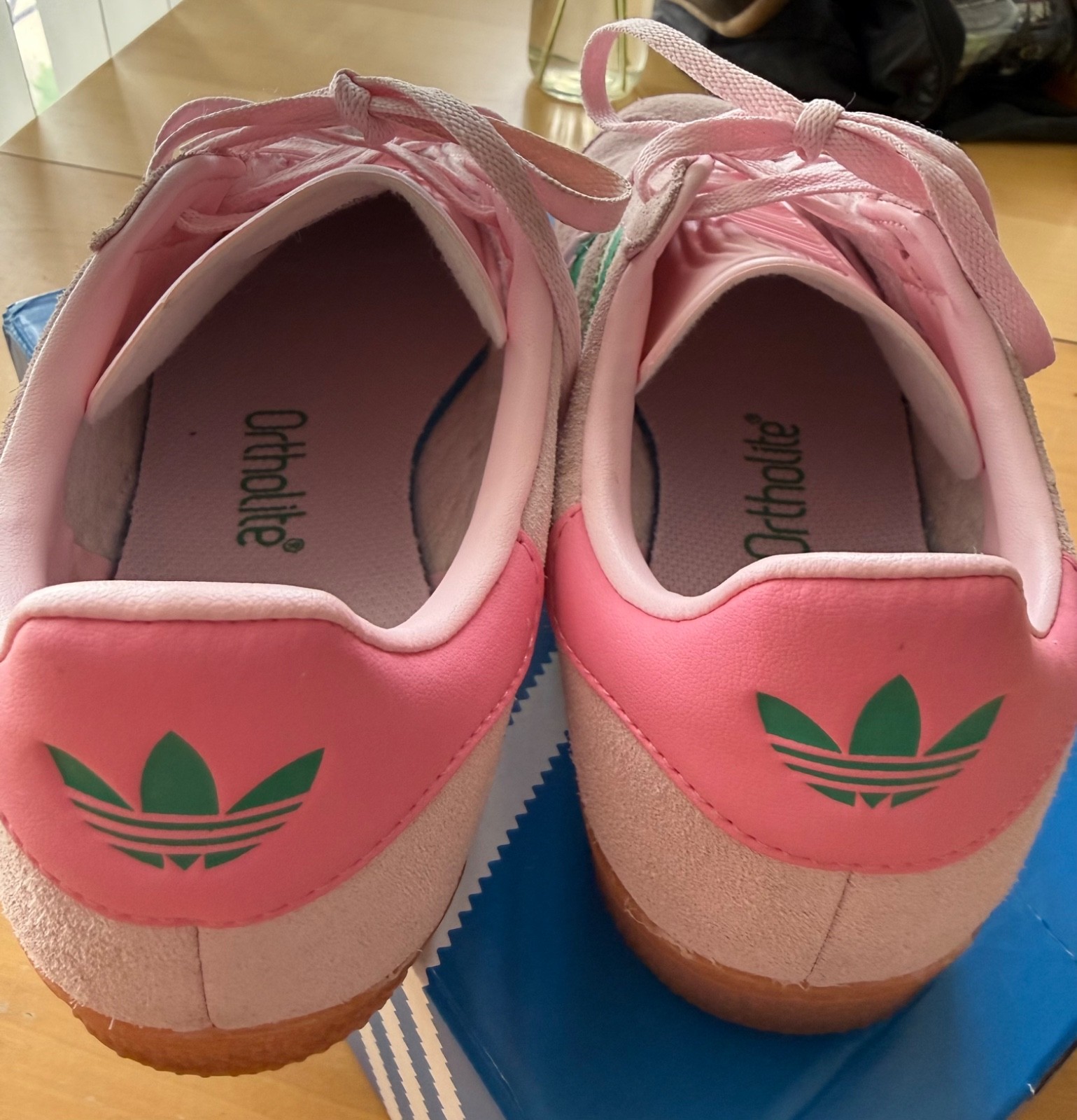 Adidas Gazelle Bold True Pink Green suede, US W 7.5 or Big Kids 5, eur 37 1/3