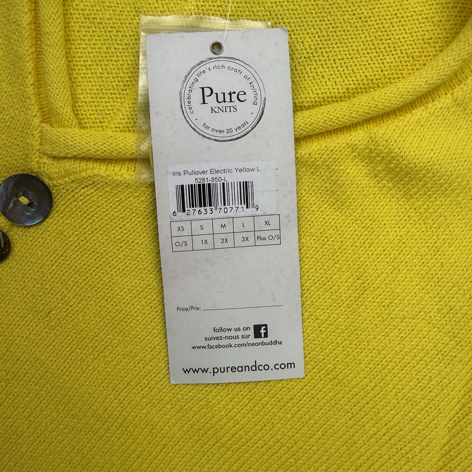 Pure Knits Neon Buddha Sweater Womens Large L Iris Pullover Electric Yellow NWT