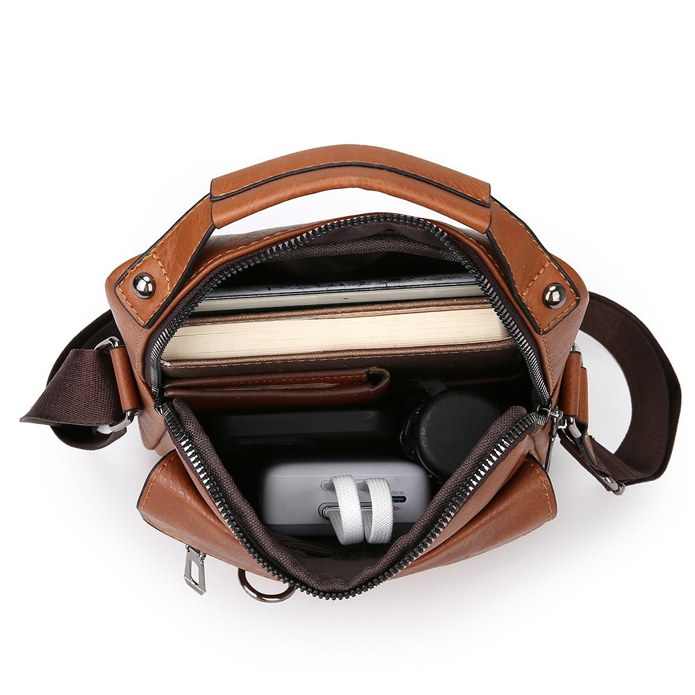 Men’s Shoulder Messenger Bag Business PU Leather 8″ Handbag Outdoor Sport Bag