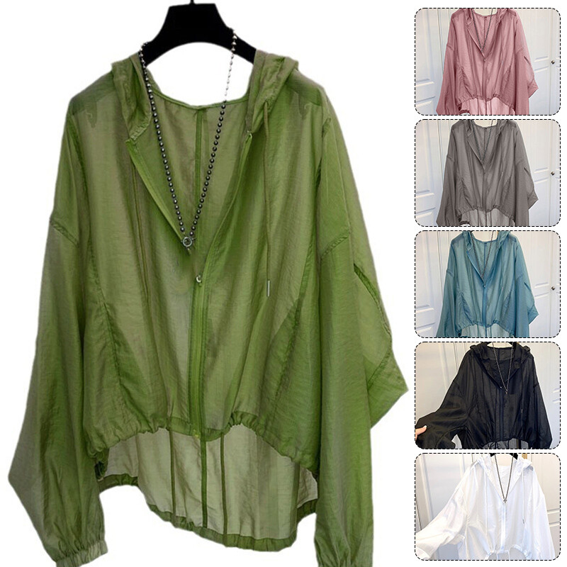Womens Summer Sun-proof Hooded Jackets Coats Loose Breathable Lightweight Tops