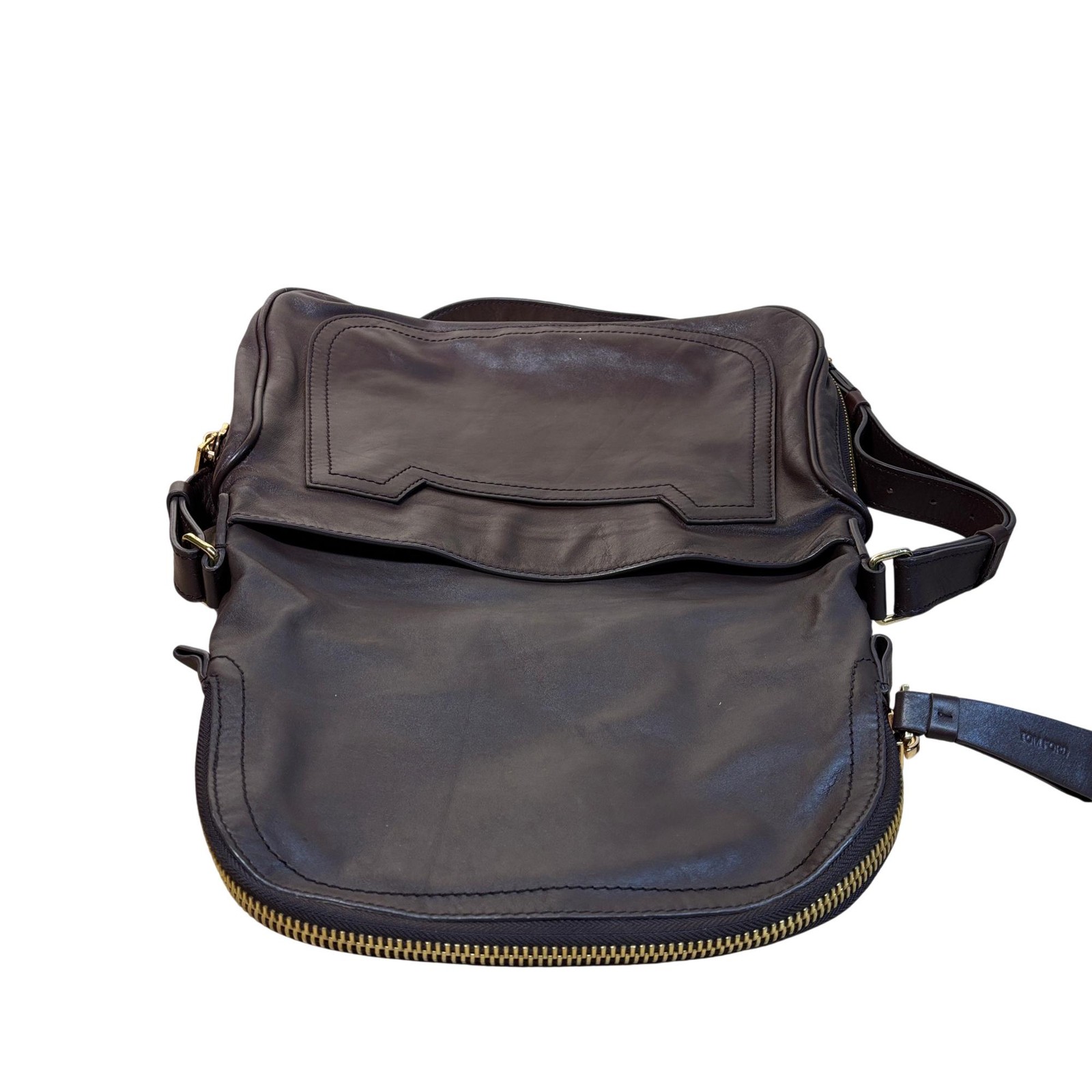 Tom Ford Jennifer Large Brown Calfskin Leather Crossbody Bag 14.25″L/4″W/11″H