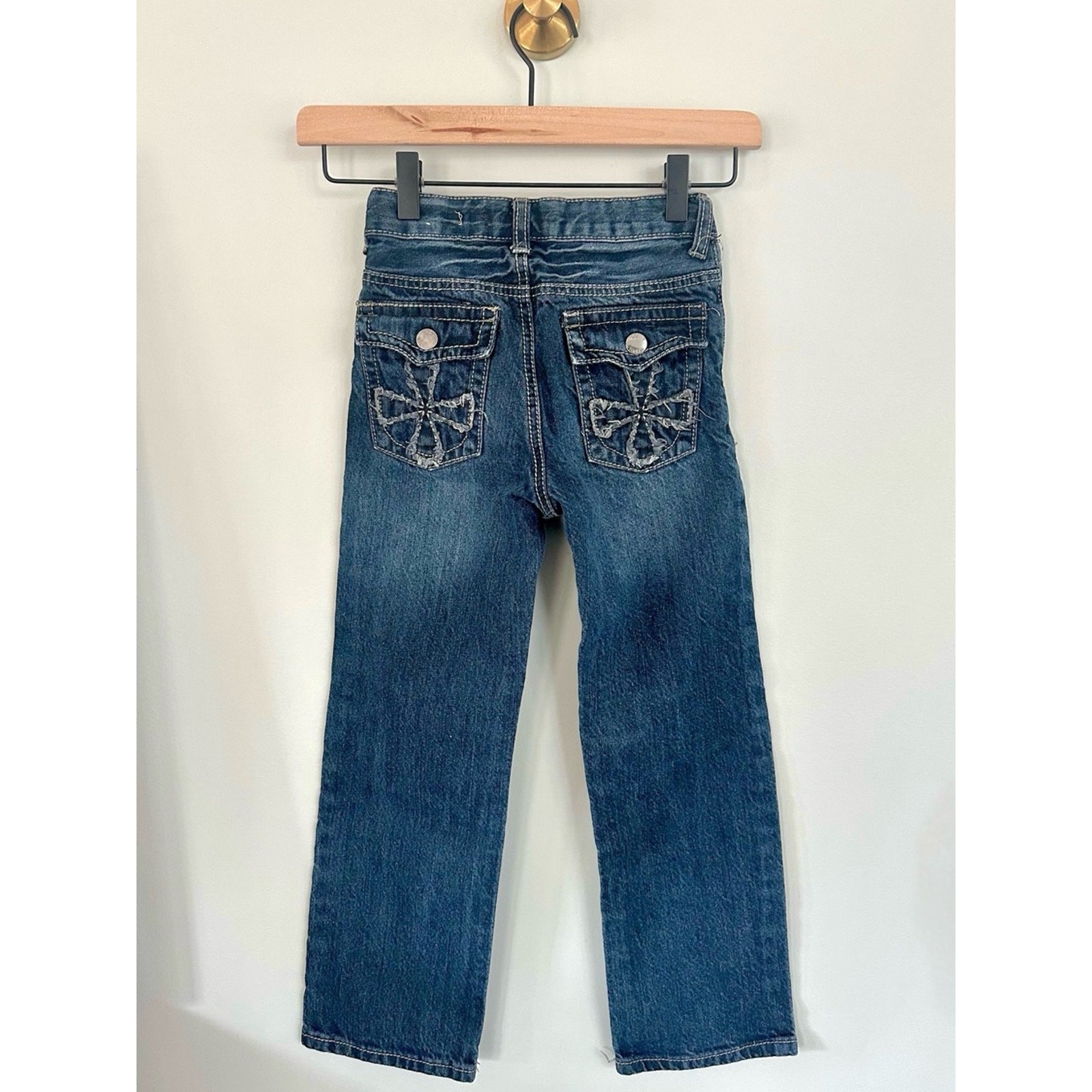 Y2K Arizona Jean Co Boys Size 7 Dark Wash Flap Pocket Jeans Rock Revival Style