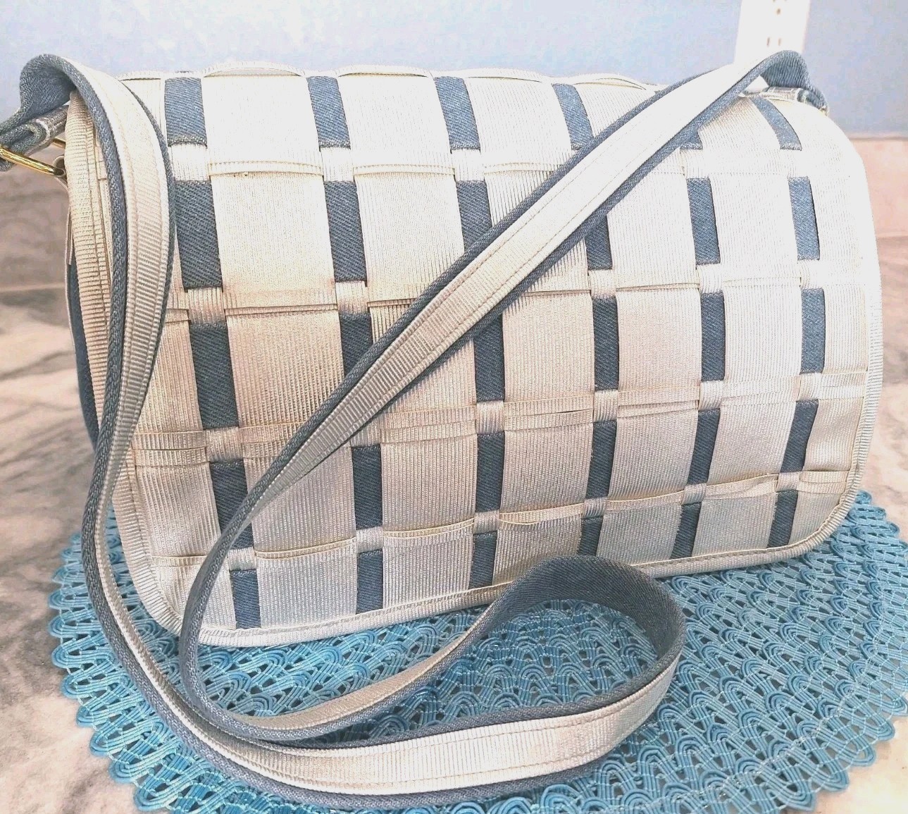 TangoBag Denim/Canvas Silver Organizer Multi Pocket Crossbody Handbag