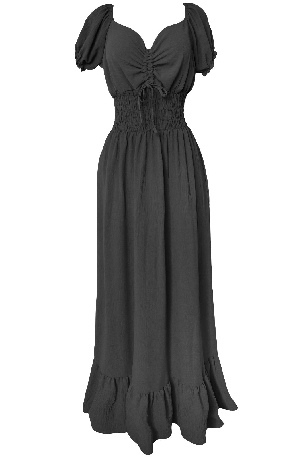 Womens Gauze Look Smocked Waist Maxi Dress Solid Lightweight Summer Long Dress