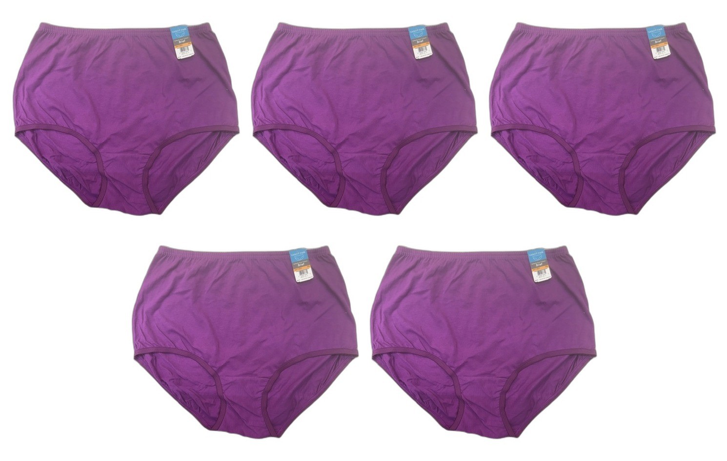 5 Pack Vanity Fair Perfectly Yours Cotton Brief Magenta Panty 15320 Sz 7/L