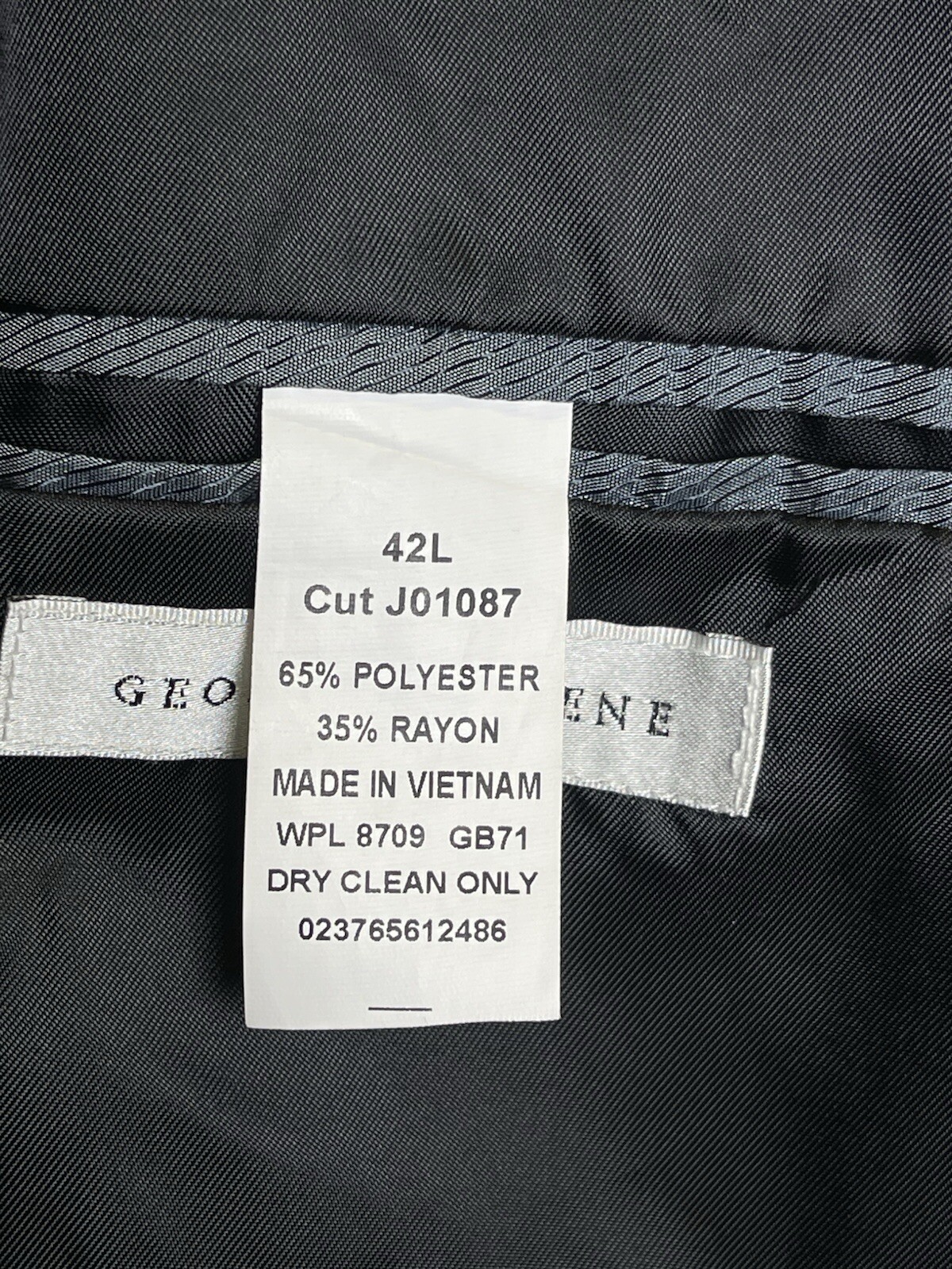 Geoffrey Beene Men’s Size 42L Blazer Black Pinstripe Jacket Polyester/Rayon