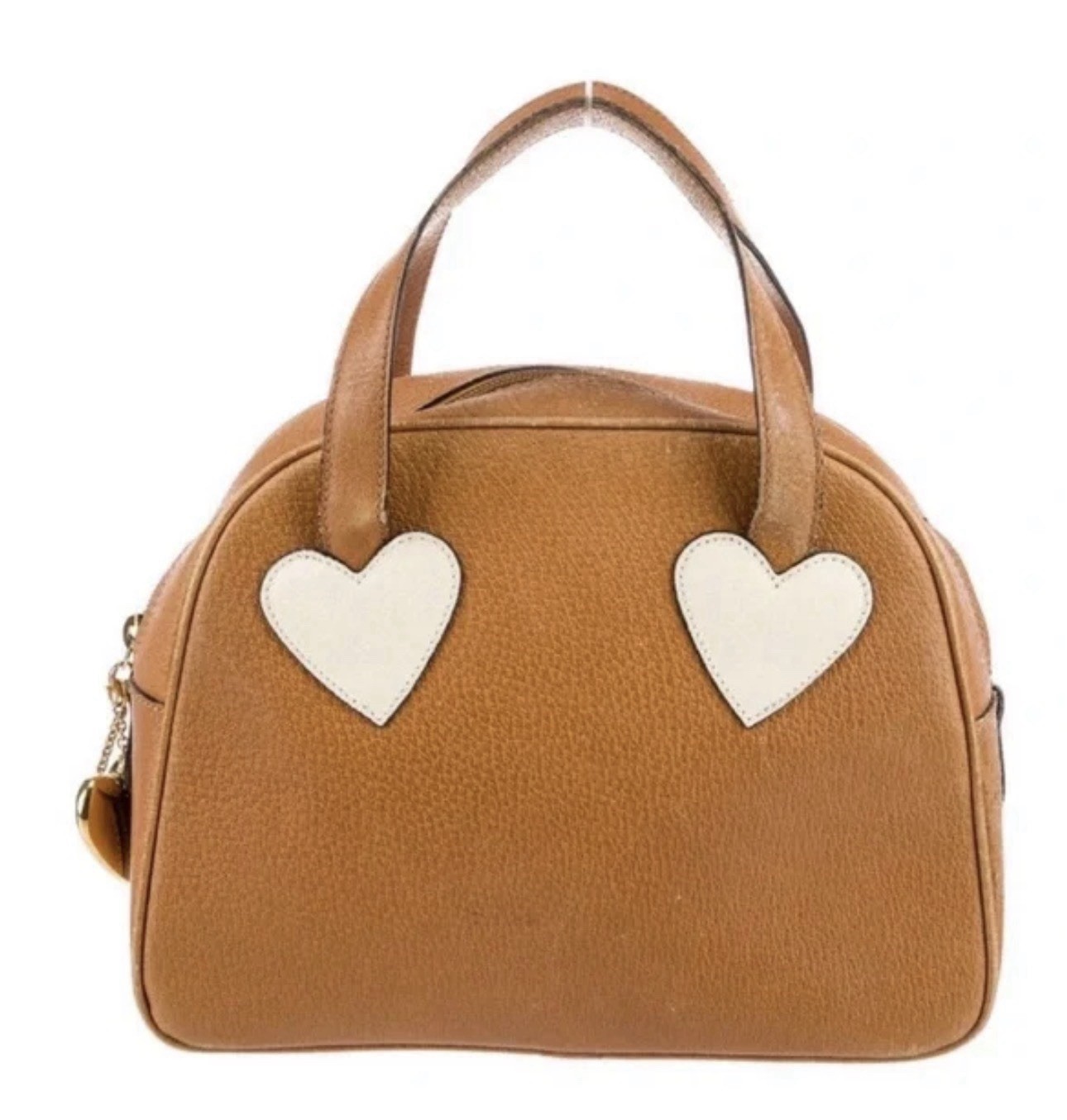 MOSCHINO RARE VINTAGE Nanny Fine Redwall Brown Heart Bowling Top Handle Bag VGUC