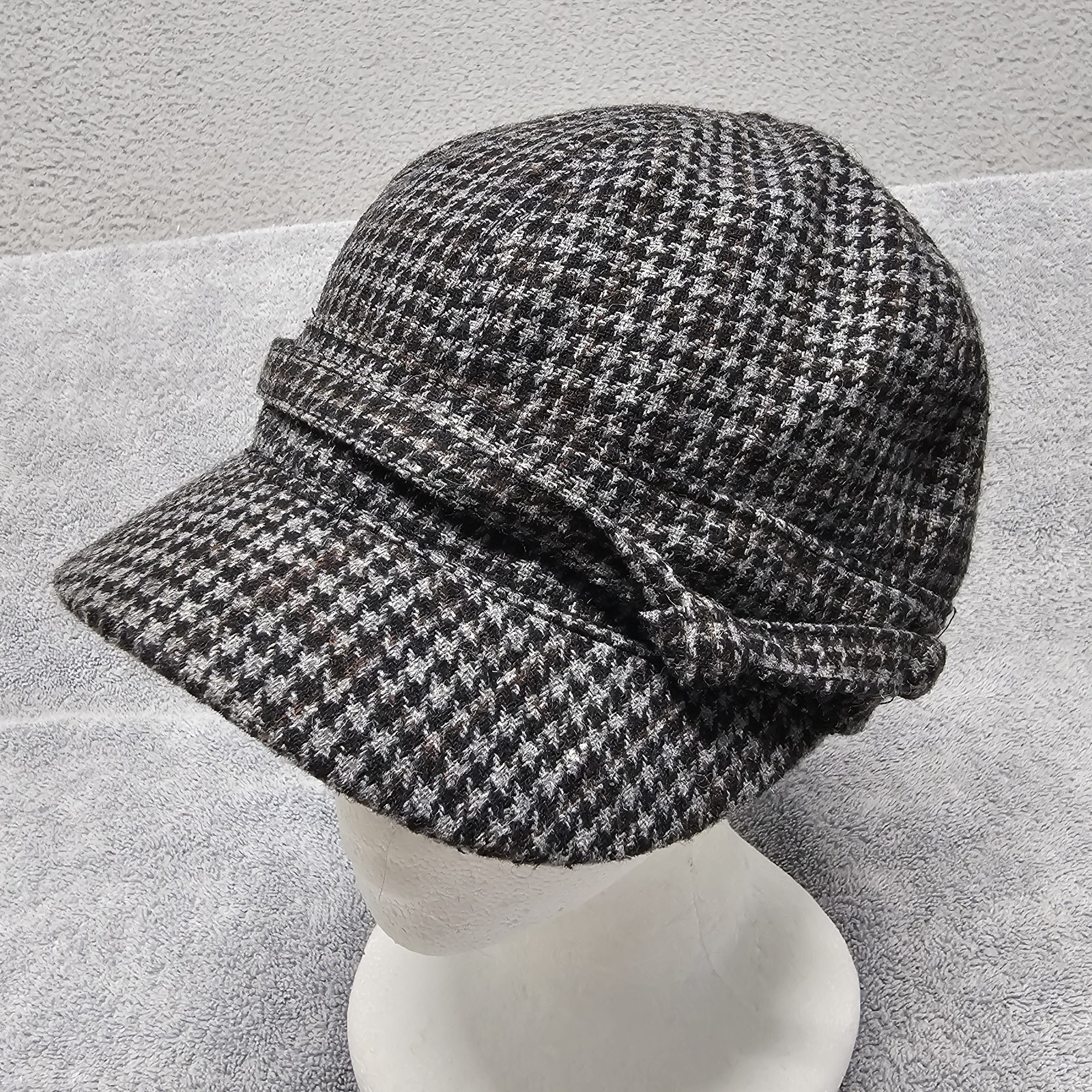 Pistil Cadet Hat Billed Newsboy Cap Wool Blend Gray Hounds tooth O/S