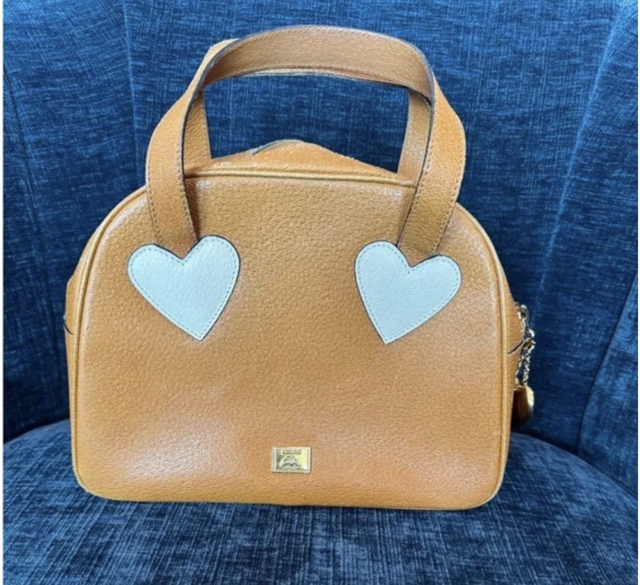 MOSCHINO RARE VINTAGE Nanny Fine Redwall Brown Heart Bowling Top Handle Bag VGUC