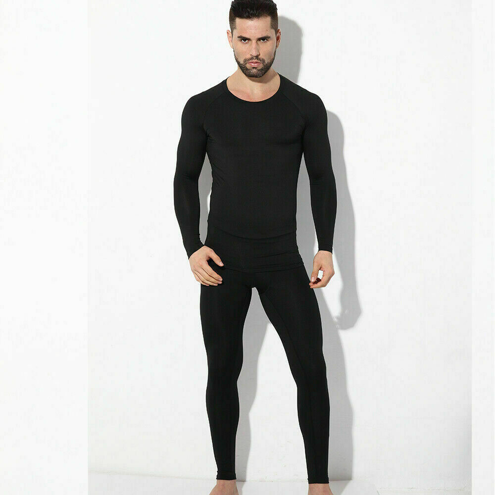 Men Thermal Underwear Long Johns Set with Fleece Warm Top for Ski Fitness Sports