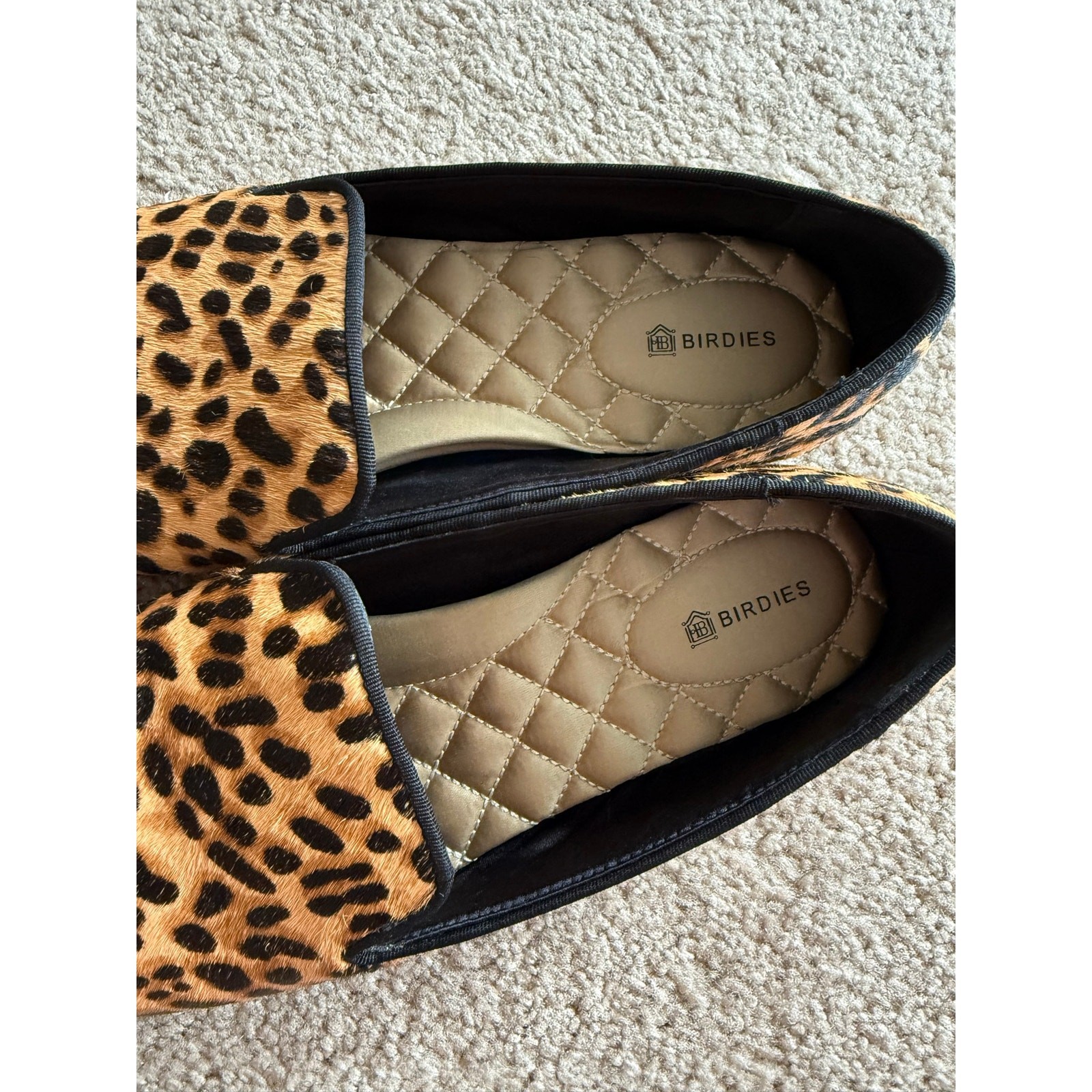 Birdies Starling Leopard Cheetah Print Calf Hair Designer Loafers Flats 8.5