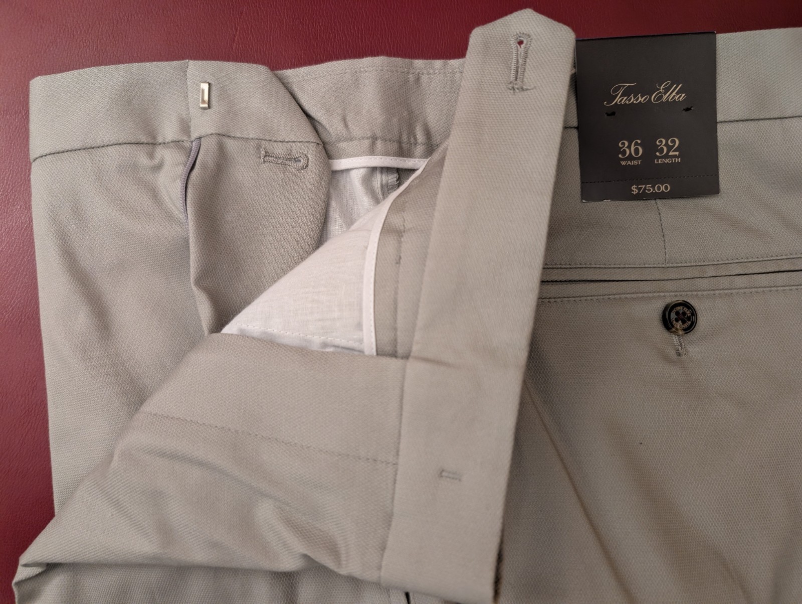TASSO ELBA Men’s Grey Wood Pleated Tapered Classic Fit Stretch Pants, 36W x 32L