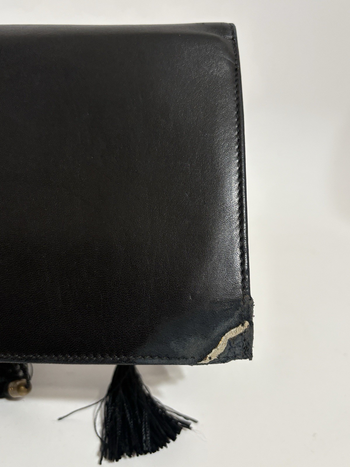 Vtg Gianni Versace 80s Black Leather Tassel Clutch Bag