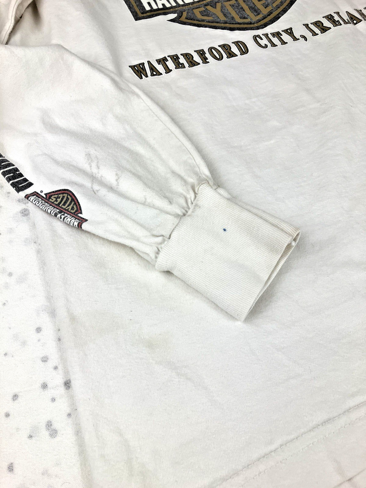 HARLEY-DAVIDSON Men’s M Waterford City Ireland Long Sleeve Tee White STAINED