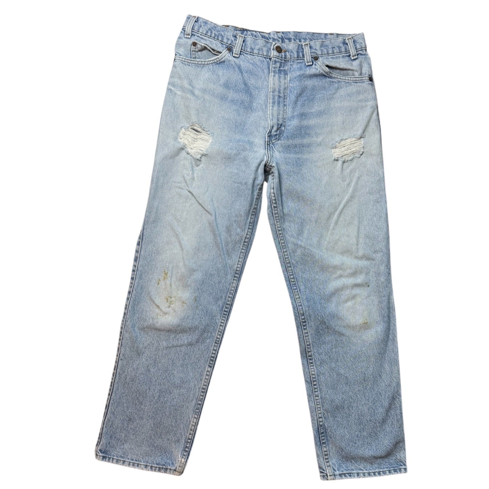 Vintage Levis 540 Two Horse Distressed Light Wash Straight Leg Jeans Mens 34×30