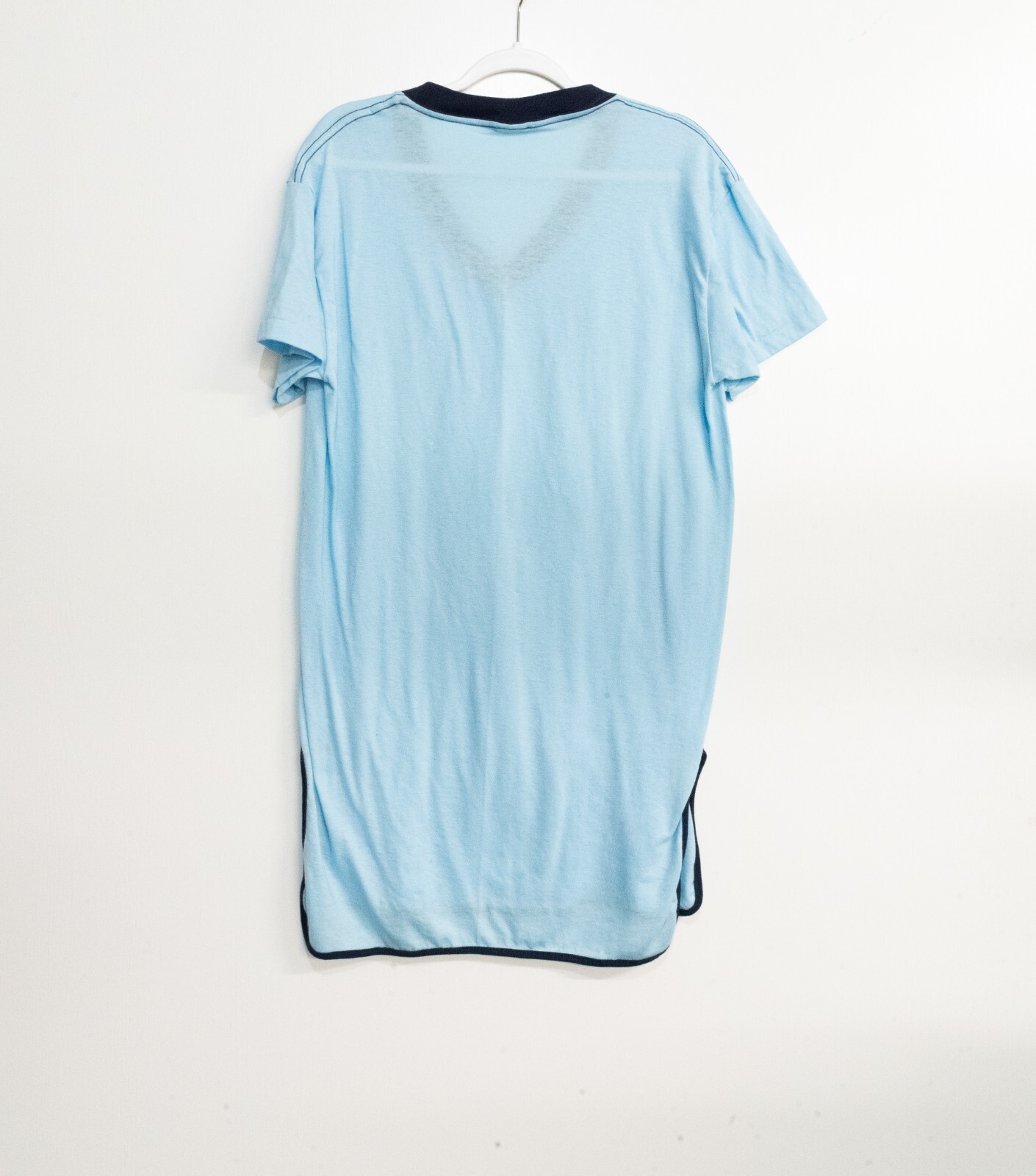 Ched by Anvil Womens Blue Polycotton Over Size Tee V Neck Short Sleeve One Size