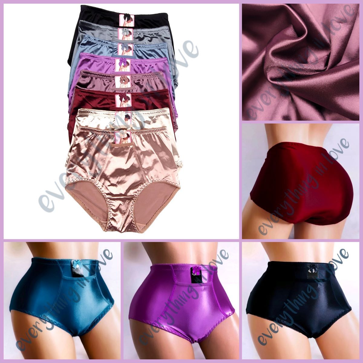 Women Shiny Satin Pocket High Waist Full Coverage Brief Girdle Panties Underwear