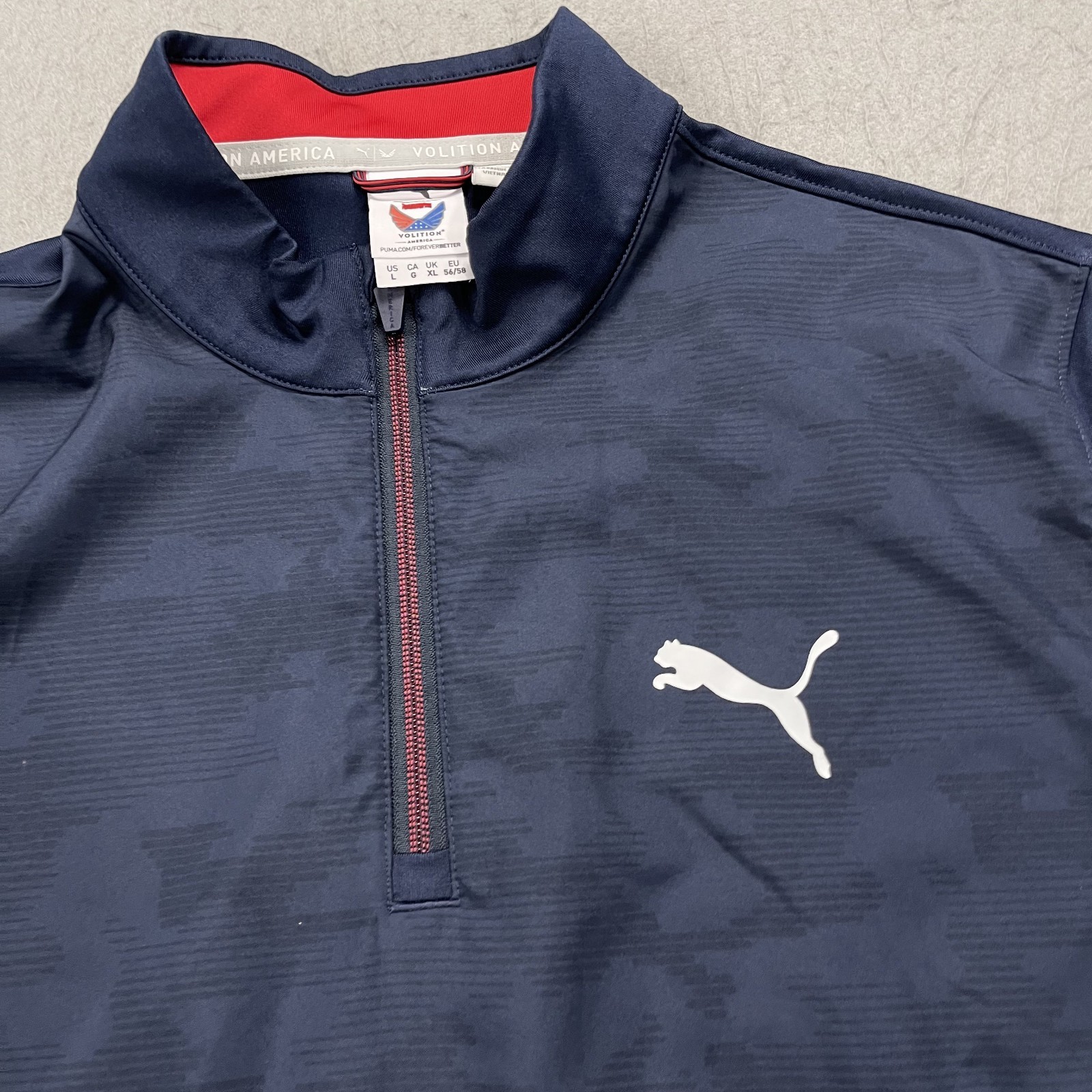 Puma Volition Golf Jacket Mens Large Blue Flag 1/4 Quarter Zip Cobra Logo Tour
