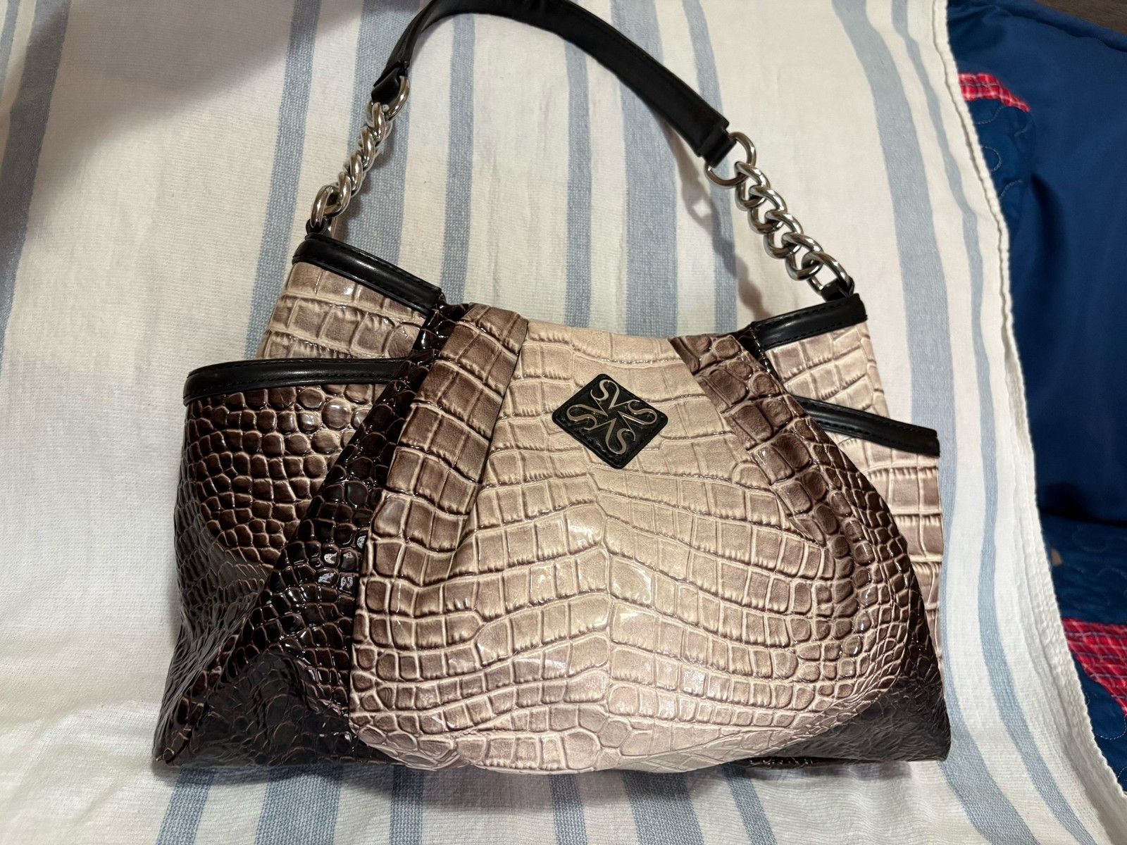 Simply Vera Vera Wang Hobo Shoulder Bag Tan Brown Faux Crocodile Print