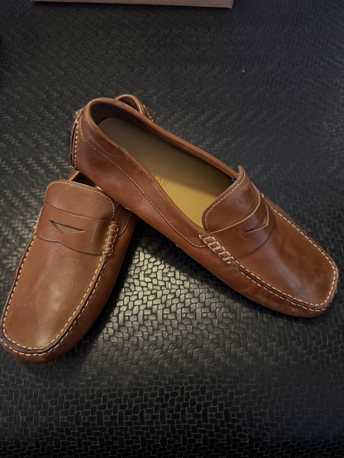 Cole Haan Men’s Brown Leather Slip-On Loafers Square Toe Rubber Sole 7.5