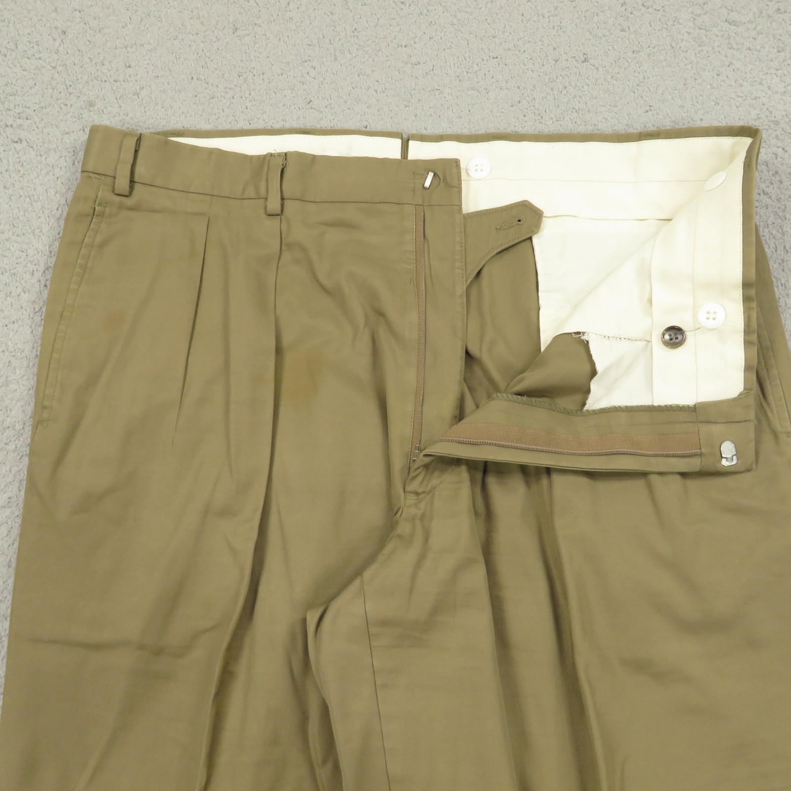 Brooks Brothers Suit 42R Cotton Khaki Made in USA 80s Pleated 36×30 Trouser Pant