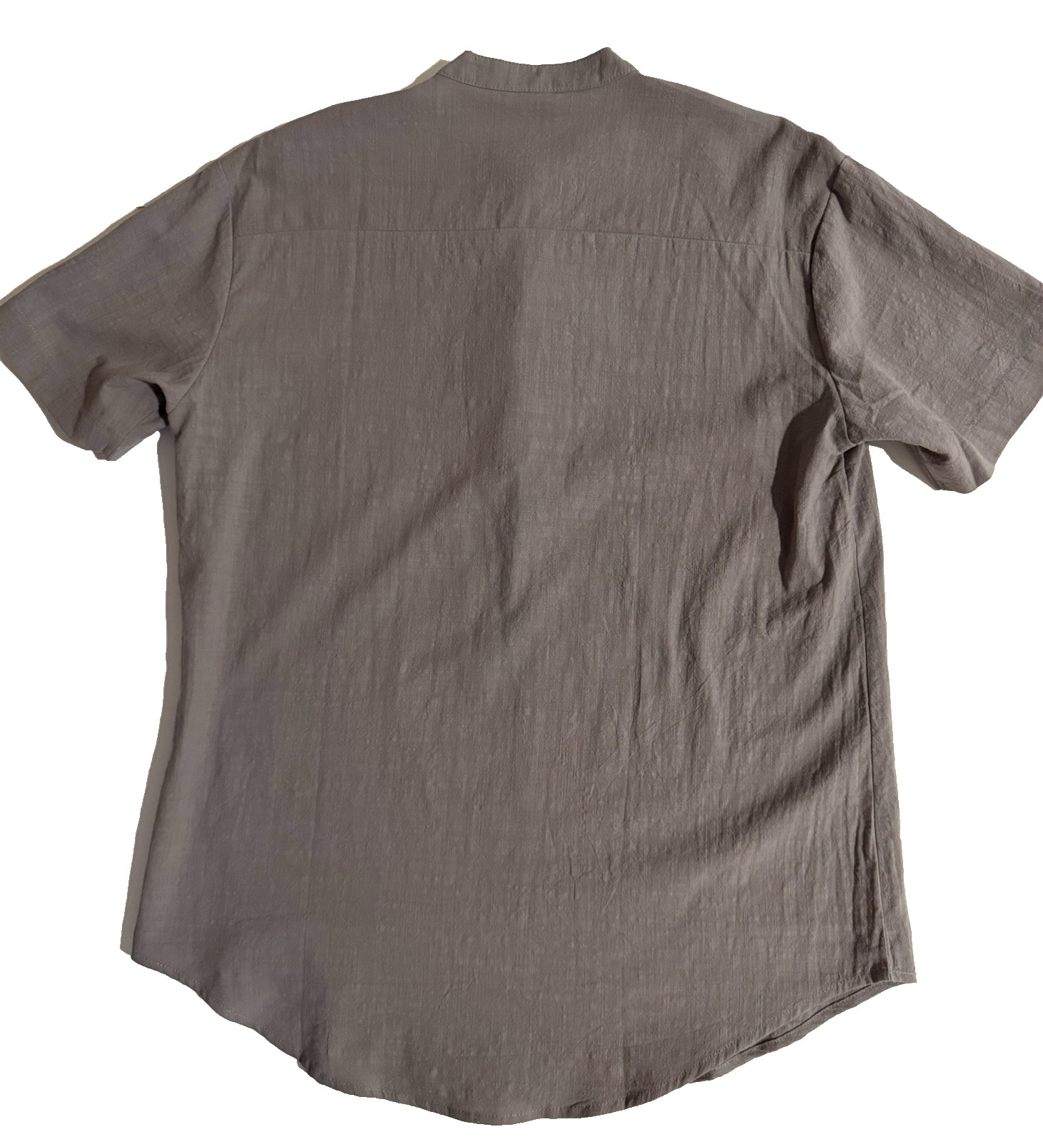 NWT KUYIGO Cotton Linen Banded Collar Shirt Men’s S Short Sleeve Pocket Casual