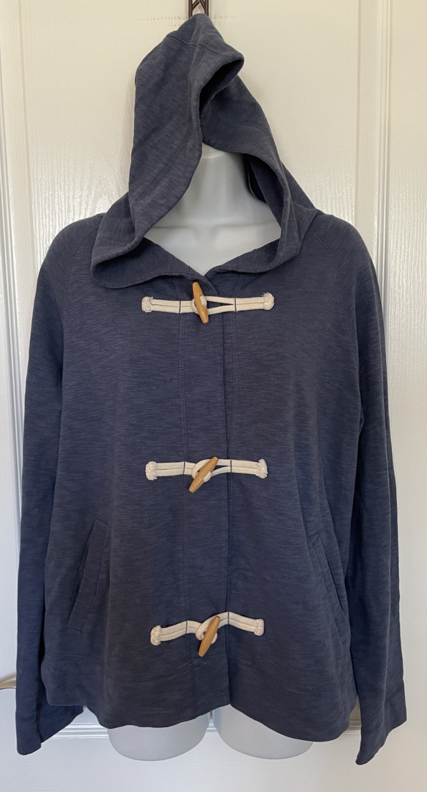 Anthropologie LILLA P Blue Cotton Toggle Hooded Jacket LARGE