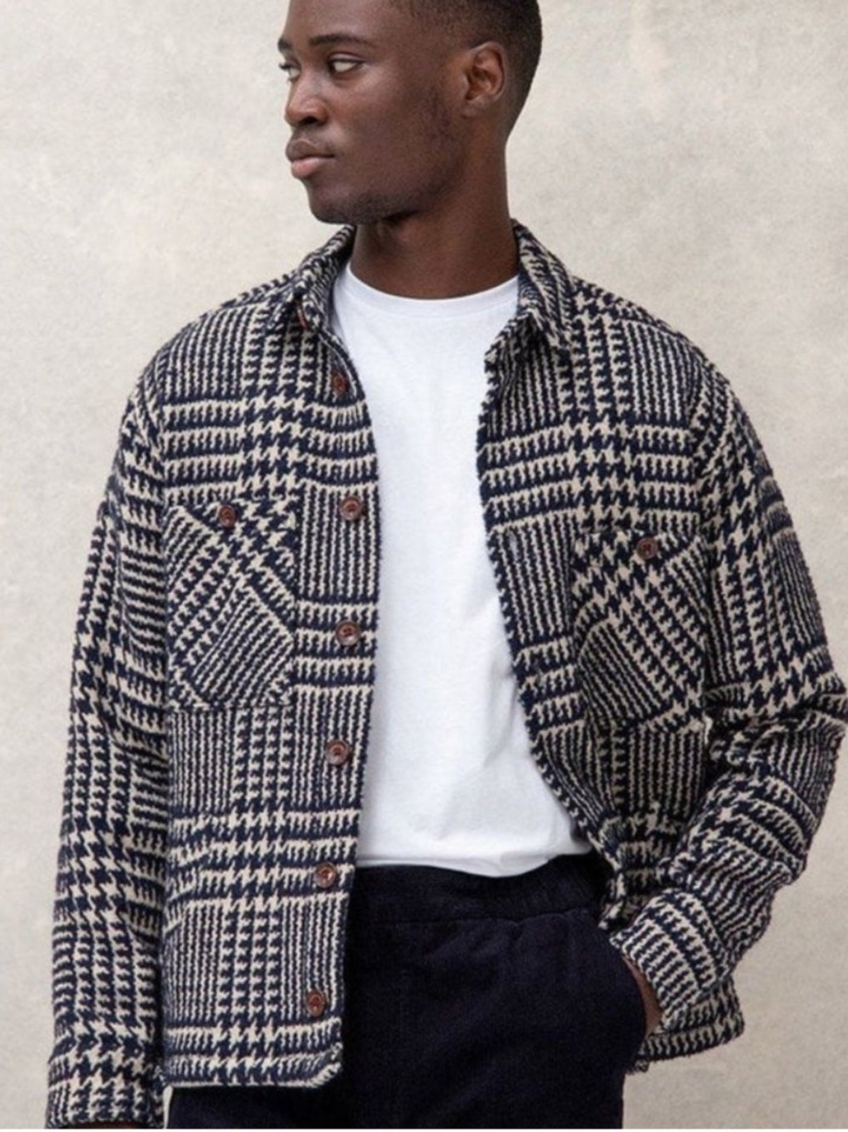 Percival Workshirt Navy Check Houndstooth Limited Edition Made in London XXL